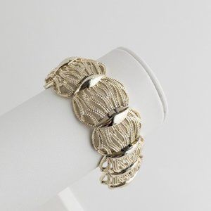 Coro Chain Link Panel Bracelet Wide Filigree Design Chunky Gold Tone Vintage